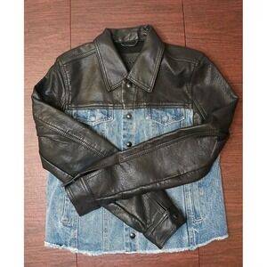 Blank NYC Black Faux Leather Jacket Blue Denim Womens Fashion Fall Size XS #316C